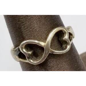 Vintage Sterling Silver Double Hearts Woman Ring Size 8 1970s